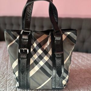 Burberry Black and Cream Plaid Tote